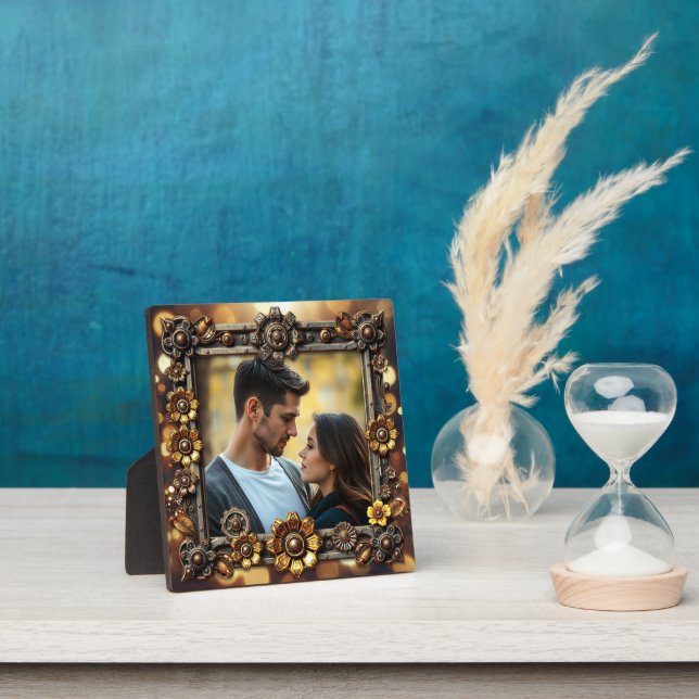 Metal Flowers Steampunk Personalized Photo Plaque (Insitu)