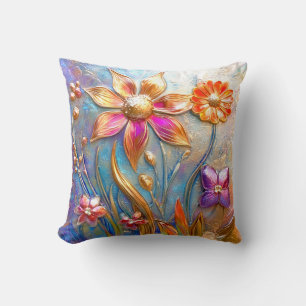 Metal Flowers Throw Pillow