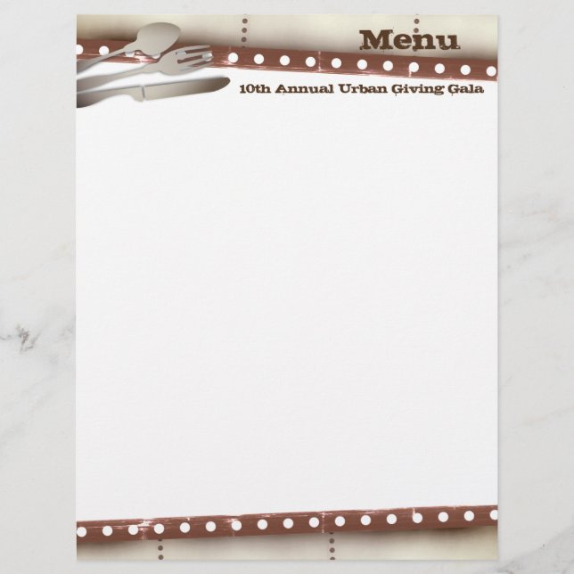 Metal fork personalized menu recipe letterhead (Front)