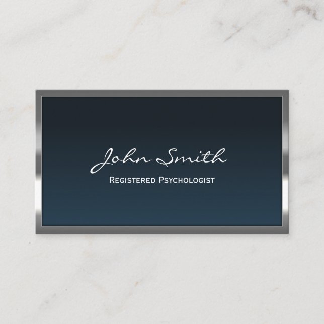 Metal Framed Navy Blue Registered Psychologist Enclosure Card (Front)
