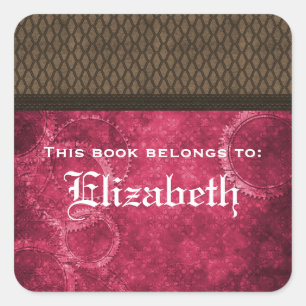 Metal Gear Steampunk Bookplate Stickers, Pink Square Sticker