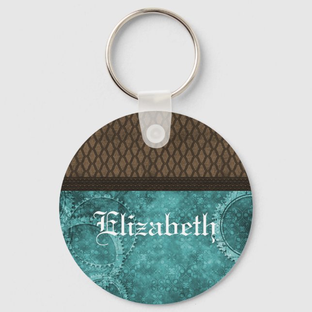 Metal Gear Steampunk Keychain, Teal Keychain (Front)