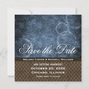 Metal Gears Save the Date Invite, Blue Invitation