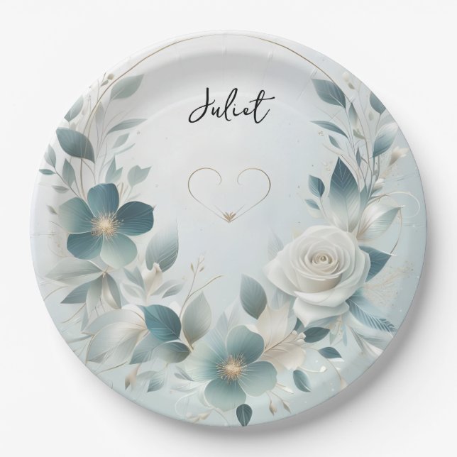 Metal Glam Shiny High End Silver Bridal Shower Paper Plate (Front)