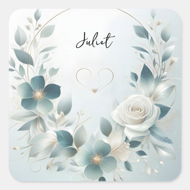 Metal Glam Shiny High End Silver Bridal Shower Square Sticker (Front)