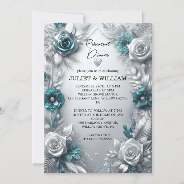 Metal Glam Shiny High End Silver Rehearsal Dinner Invitation (Front)
