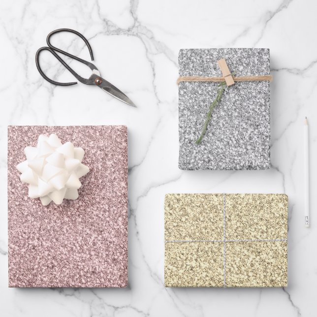Metal Glitter Wrapping Paper Flat Sheet Set of 3 (Front)
