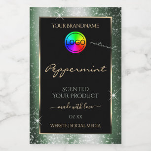 Metal Green Glitter Frame Product Label with Logo