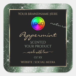 Metal Green Glitter Frame Product Label with Logo