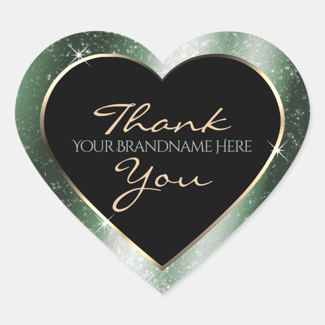 Metal Green Sparkle Glitter Frame Thank You Heart Sticker (Front)