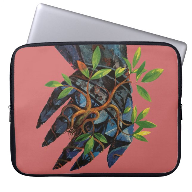 Metal Hand Growing Tree Laptop Case Lemuel Line (Front)