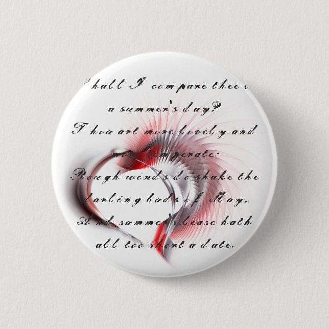 Metal Heart with Shakespeare's sonnet 18 2 Inch Round Button (Front)