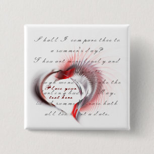 Metal Heart with Shakespeare's sonnet 18 2 Inch Square Button
