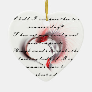 Metal Heart with Shakespeare's sonnet 18 Ceramic Ornament