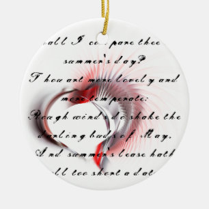 Metal Heart with Shakespeare's sonnet 18 Ceramic Ornament