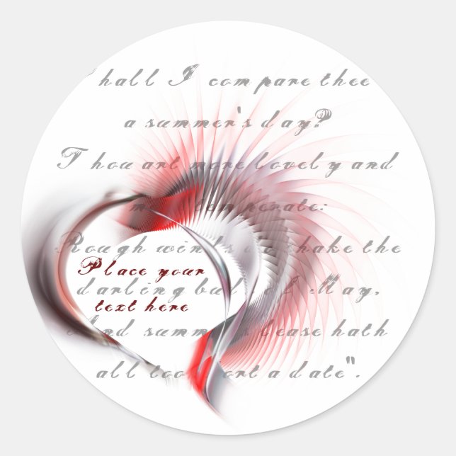 Metal Heart with Shakespeare's sonnet 18 Classic Round Sticker (Front)