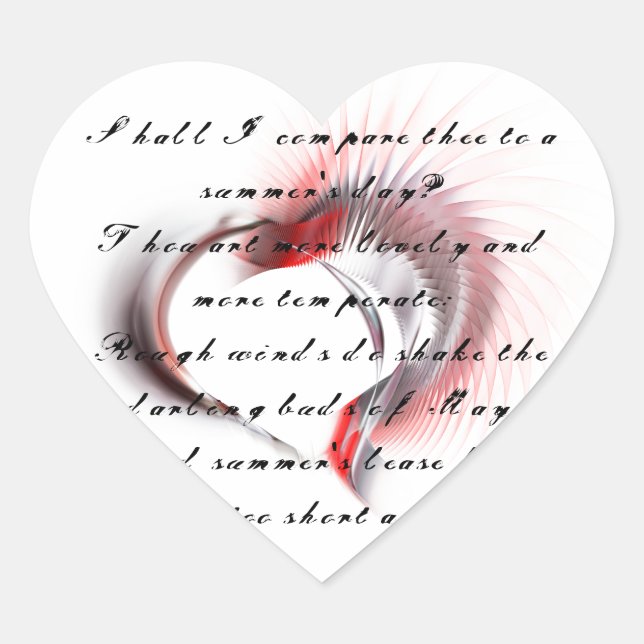 Metal Heart with Shakespeare's sonnet 18 Heart Sticker (Front)