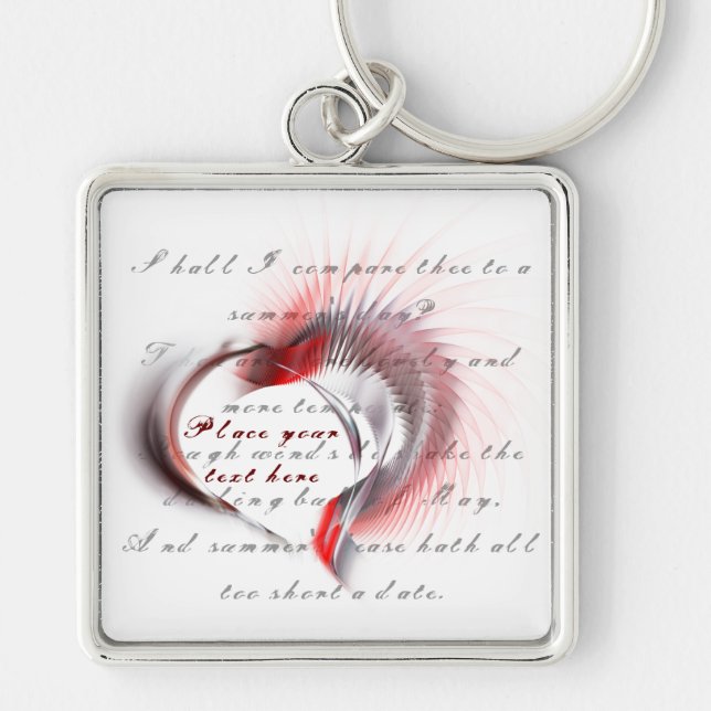 Metal Heart with Shakespeare's sonnet 18 Keychain (Front)