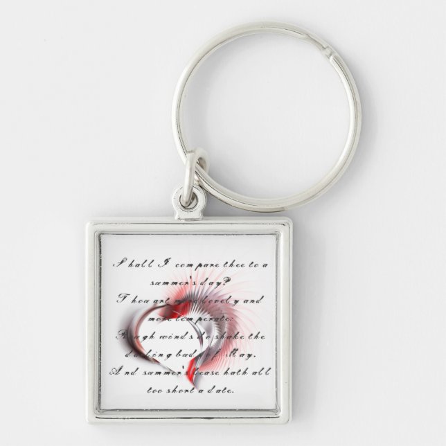 Metal Heart with Shakespeare's sonnet 18 Keychain (Front)