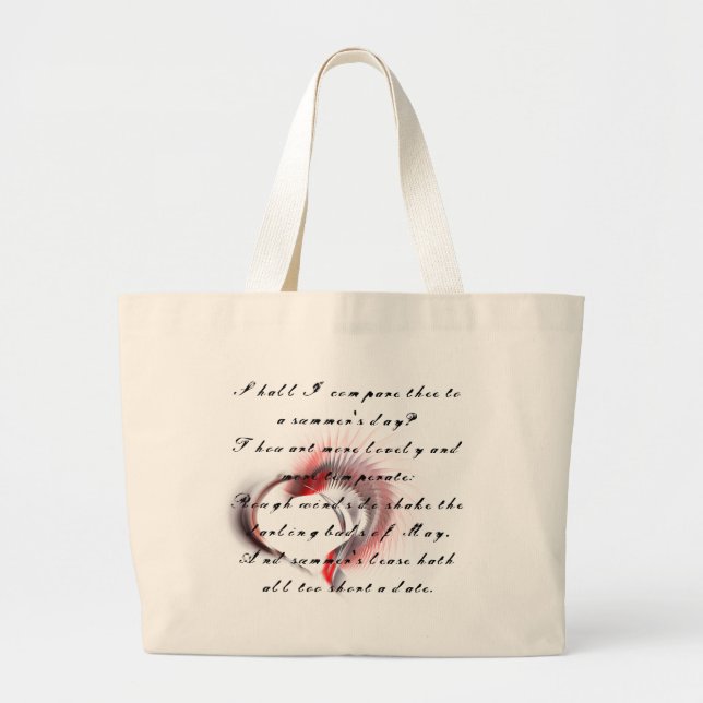 Metal Heart with Shakespeare's sonnet 18 Large Tote Bag (Front)