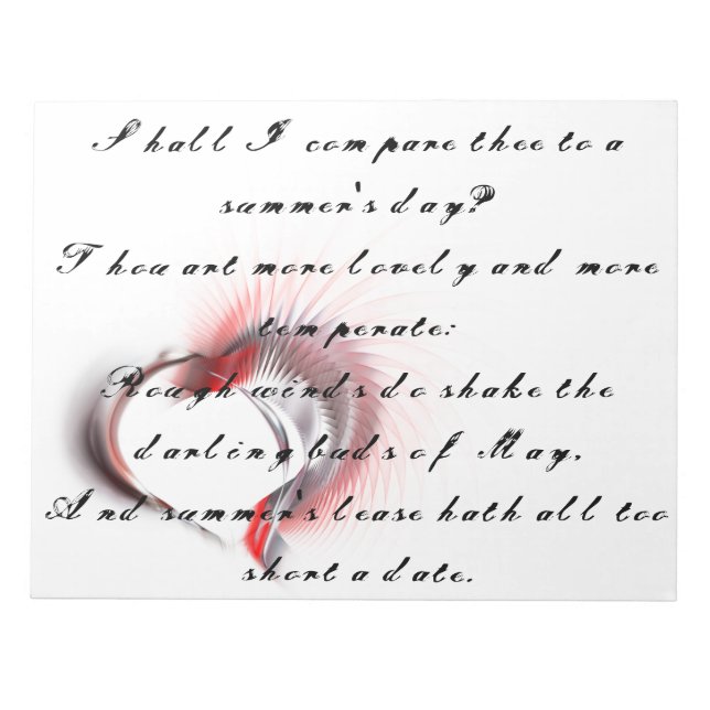 Metal Heart with Shakespeare's sonnet 18 Notepad (Front)