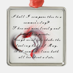 Metal Heart with Shakespeare's sonnet 18 Ornament