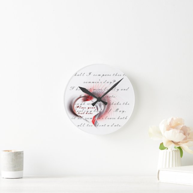 Metal Heart with Shakespeare's sonnet 18 Round Clo Clock (Home)
