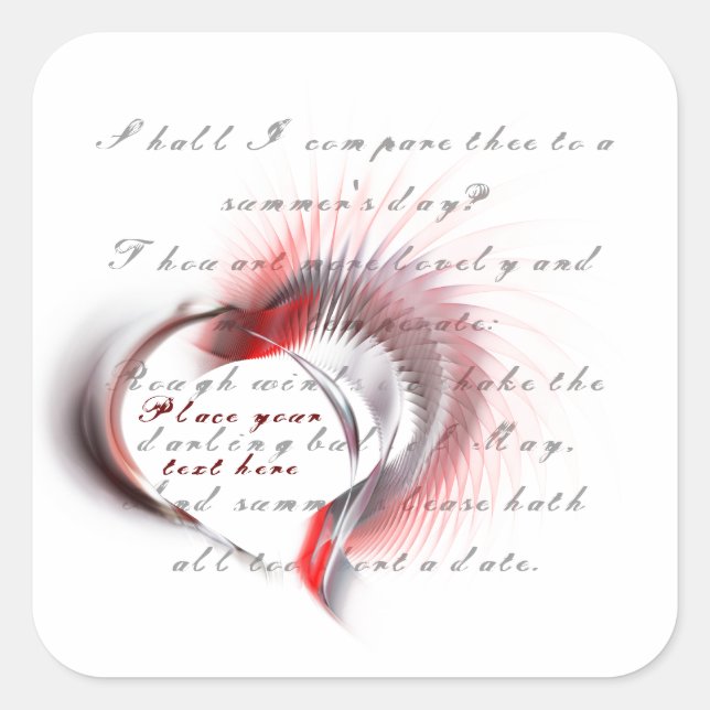 Metal Heart with Shakespeare's sonnet 18 Square Sticker (Front)