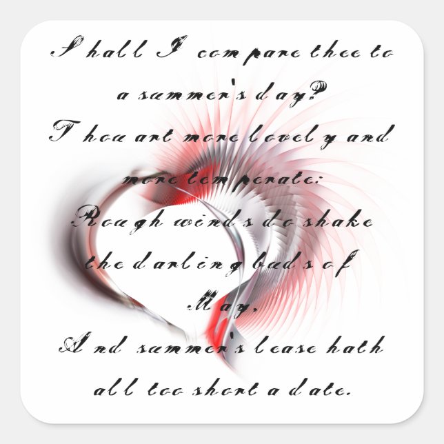 Metal Heart with Shakespeare's sonnet 18 Square Sticker (Front)
