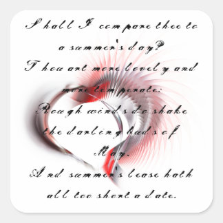 Metal Heart with Shakespeare's sonnet 18 Square Sticker