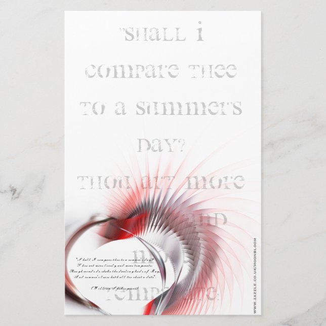 Metal Heart with Shakespeare's sonnet 18 Stationery (Front)