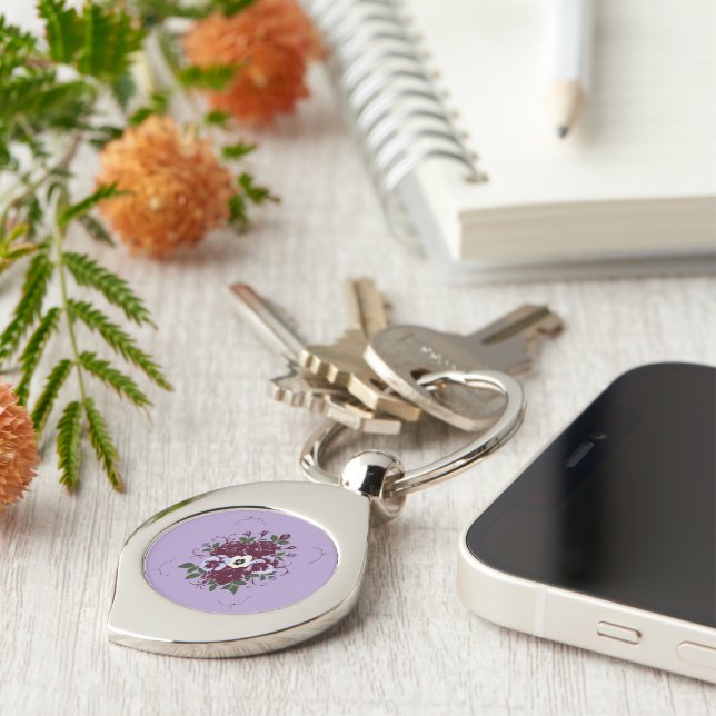 Metal Keychain Violet Bouquet (Side)