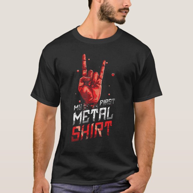 Metal Kids Rock Hand Metal Sign Metal Lover First  T-Shirt (Front)