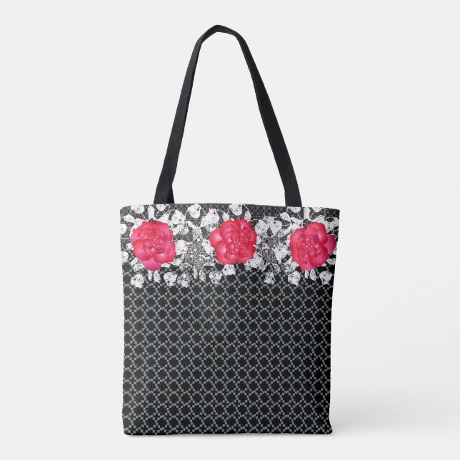 Metal, Lace & Roses Tote Bag (Back)