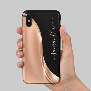 Metal Look 3-D Rose gold Wave Name iPhone 13 Case