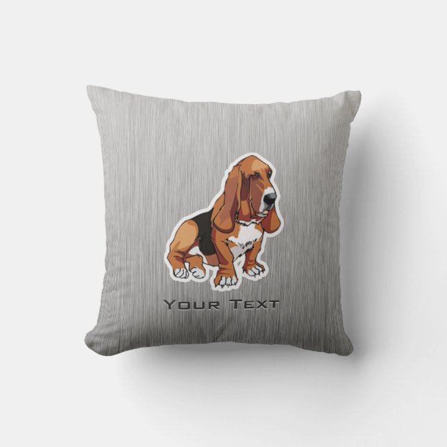 Metal look; Basset Hound Throw Pillow (Front)