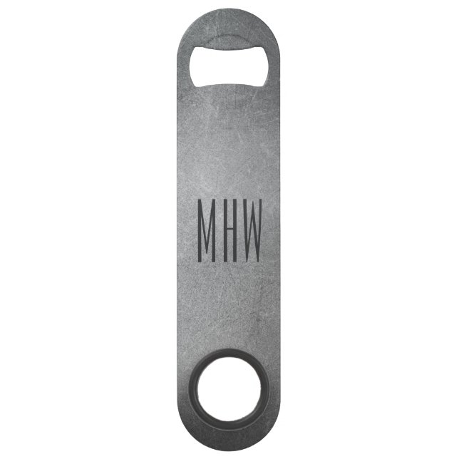 Metal Look custom monogram bottle opener Bar Key (Front)