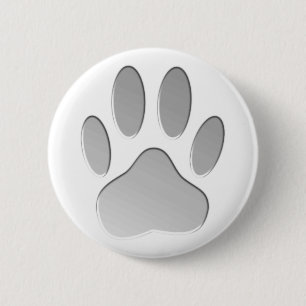 Metal-Look Dog Paw Print 2 Inch Round Button