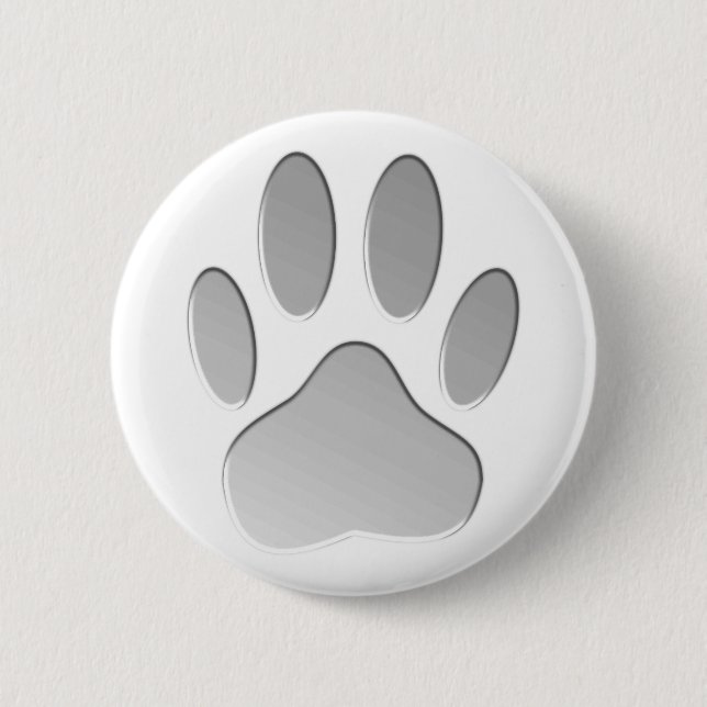 Metal-Look Dog Paw Print 2 Inch Round Button (Front)