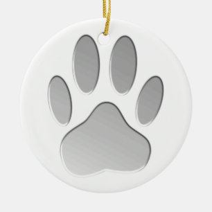 Metal-Look Dog Paw Print Ceramic Ornament