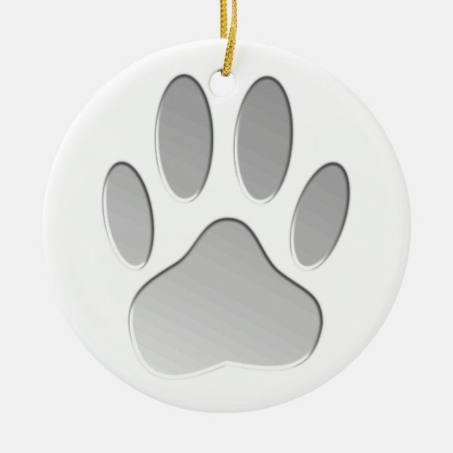 Metal-Look Dog Paw Print Ceramic Ornament (Front)