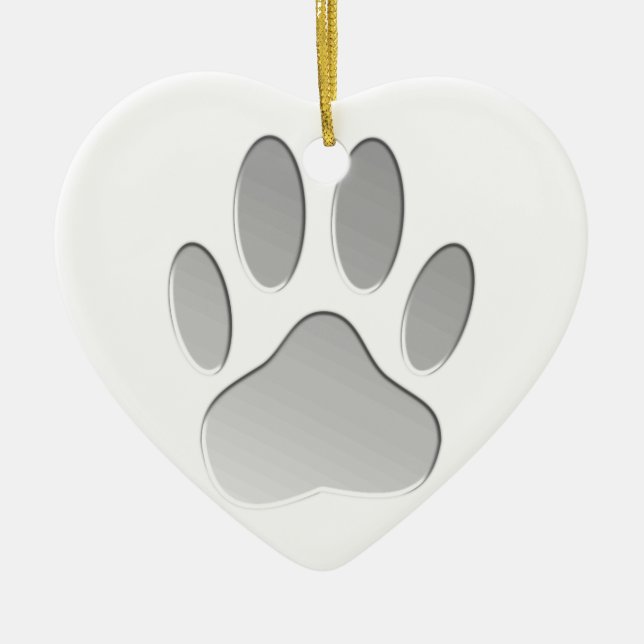 Metal-Look Dog Paw Print Ceramic Ornament (Front)