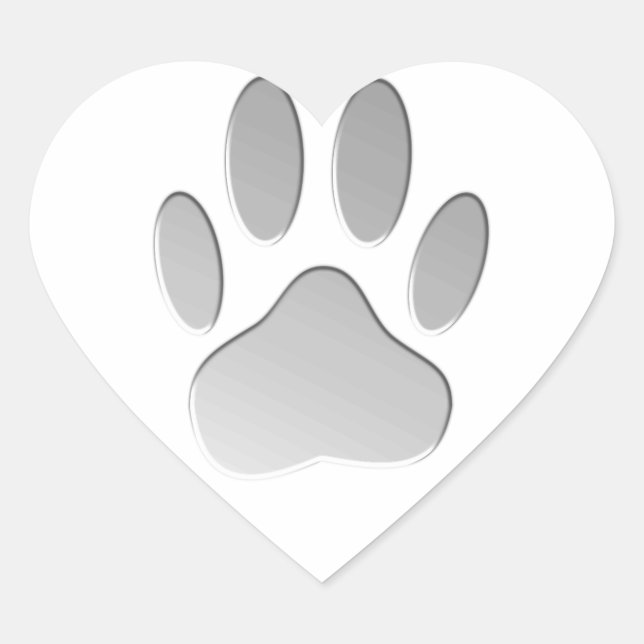 Metal-Look Dog Paw Print Heart Sticker (Front)
