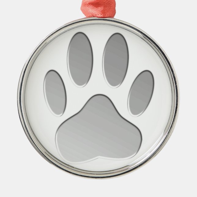 Metal-Look Dog Paw Print Metal Ornament (Front)