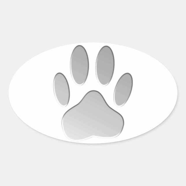 Metal-Look Dog Paw Print Oval Sticker (Front)