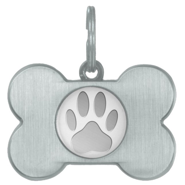 Metal-Look Dog Paw Print Pet Name Tag (Front)