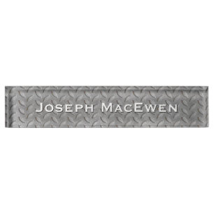 Metal Look Tread Plate Custom Desk Nameplate