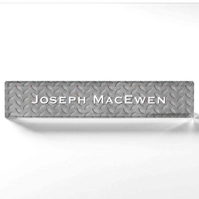 Metal Look Tread Plate Custom Desk Nameplate (Front)