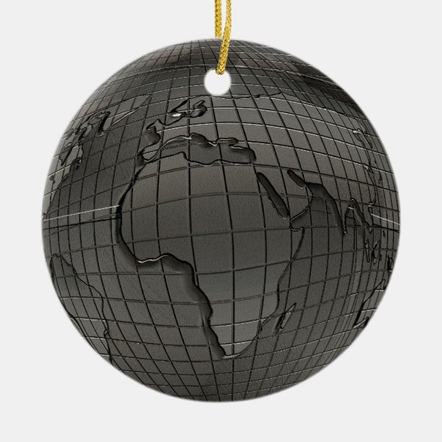 Metal Look World Globe Ornament (Front)