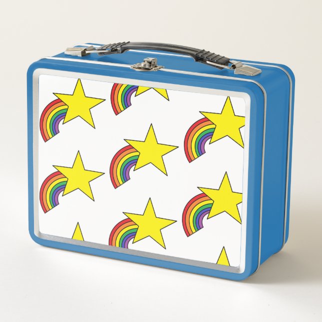 Metal Lunch Box With Yellow Stars and Rainbows (Front)